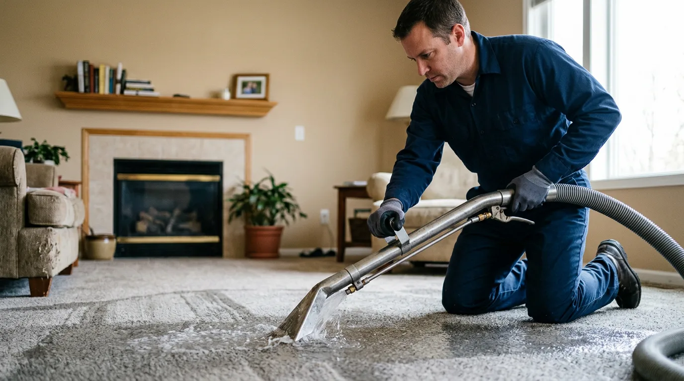 Water damage restoration technician working near Argenta, IL